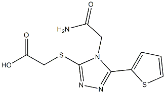 2-{[4-(carbamoylmethyl)-5-(thiophen-2-yl)-4H-1,2,4-triazol-3-yl]sulfanyl}acetic acid Struktur