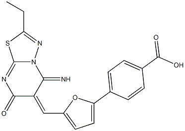 4-{5-[(2-ethyl-5-imino-7-oxo-5H-[1,3,4]thiadiazolo[3,2-a]pyrimidin-6(7H)-ylidene)methyl]-2-furyl}benzoic acid Structure