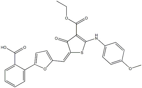 2-{5-[(4-(ethoxycarbonyl)-5-(4-methoxyanilino)-3-oxo-2(3H)-thienylidene)methyl]-2-furyl}benzoic acid Struktur