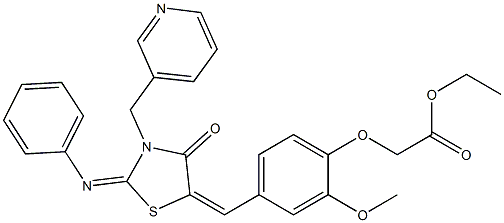  ethyl (2-methoxy-4-{[4-oxo-2-(phenylimino)-3-(3-pyridinylmethyl)-1,3-thiazolidin-5-ylidene]methyl}phenoxy)acetate