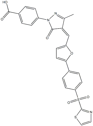 4-[3-methyl-5-oxo-4-({5-[4-(1,3-thiazol-2-ylsulfonyl)phenyl]-2-furyl}methylene)-4,5-dihydro-1H-pyrazol-1-yl]benzoic acid Structure