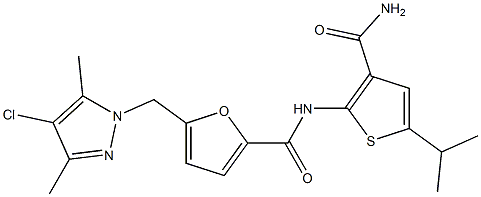 N-[3-(aminocarbonyl)-5-isopropyl-2-thienyl]-5-[(4-chloro-3,5-dimethyl-1H-pyrazol-1-yl)methyl]-2-furamide Structure
