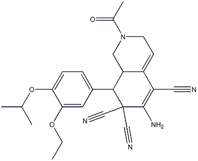 2-acetyl-6-amino-8-(3-ethoxy-4-isopropoxyphenyl)-2,3,8,8a-tetrahydro-5,7,7(1H)-isoquinolinetricarbonitrile Structure