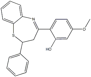5-methoxy-2-(2-phenyl-2,3-dihydro-1,5-benzothiazepin-4-yl)phenol Struktur