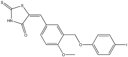 5-{3-[(4-iodophenoxy)methyl]-4-methoxybenzylidene}-2-thioxo-1,3-thiazolidin-4-one Struktur
