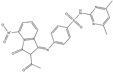 4-({2-acetyl-4-nitro-3-oxo-2,3-dihydro-1H-inden-1-ylidene}amino)-N-(4,6-dimethyl-2-pyrimidinyl)benzenesulfonamide Structure