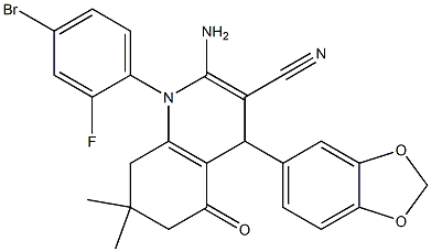  2-amino-4-(1,3-benzodioxol-5-yl)-1-(4-bromo-2-fluorophenyl)-7,7-dimethyl-5-oxo-1,4,5,6,7,8-hexahydro-3-quinolinecarbonitrile