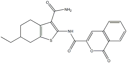N-[3-(aminocarbonyl)-6-ethyl-4,5,6,7-tetrahydro-1-benzothien-2-yl]-1-oxo-1H-isochromene-3-carboxamide Struktur