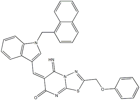 5-imino-6-{[1-(1-naphthylmethyl)-1H-indol-3-yl]methylene}-2-(phenoxymethyl)-5,6-dihydro-7H-[1,3,4]thiadiazolo[3,2-a]pyrimidin-7-one Structure