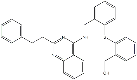 (2-{[2-({[2-(2-phenylethyl)-4-quinazolinyl]amino}methyl)phenyl]sulfanyl}phenyl)methanol Struktur