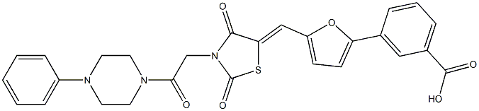 3-[5-({2,4-dioxo-3-[2-oxo-2-(4-phenylpiperazin-1-yl)ethyl]-1,3-thiazolidin-5-ylidene}methyl)-2-furyl]benzoic acid Structure