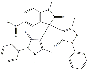 3,3-bis(1,5-dimethyl-3-oxo-2-phenyl-2,3-dihydro-1H-pyrazol-4-yl)-5-nitro-1-methyl-1,3-dihydro-2H-indol-2-one Structure