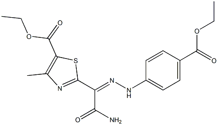 ethyl 2-{2-amino-N-[4-(ethoxycarbonyl)phenyl]-2-oxoethanehydrazonoyl}-4-methyl-1,3-thiazole-5-carboxylate Struktur