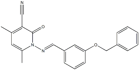 1-({(E)-[3-(benzyloxy)phenyl]methylidene}amino)-4,6-dimethyl-2-oxo-1,2-dihydro-3-pyridinecarbonitrile Struktur