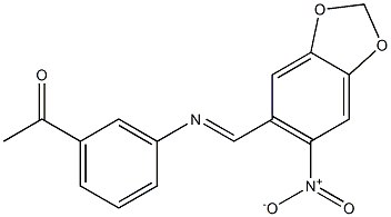1-(3-{[(E)-(6-nitro-1,3-benzodioxol-5-yl)methylidene]amino}phenyl)-1-ethanone Struktur