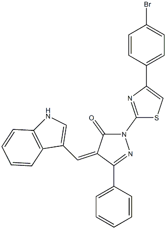 1-[4-(4-bromophenyl)-1,3-thiazol-2-yl]-4-[(Z)-1H-indol-3-ylmethylidene]-3-phenyl-1H-pyrazol-5-one,,结构式