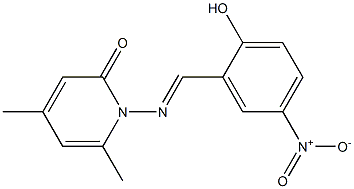 1-{[(E)-(2-hydroxy-5-nitrophenyl)methylidene]amino}-4,6-dimethyl-2(1H)-pyridinone Struktur