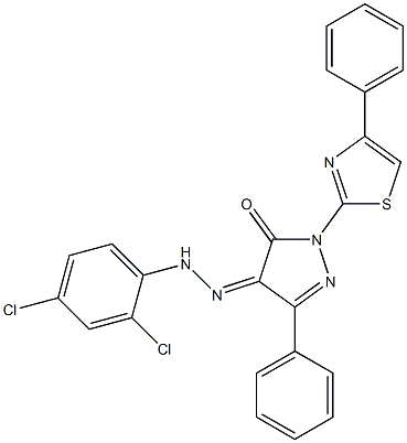 3-phenyl-1-(4-phenyl-1,3-thiazol-2-yl)-1H-pyrazole-4,5-dione 4-[N-(2,4-dichlorophenyl)hydrazone]