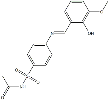 N-acetyl-4-{[(E)-(2-hydroxy-3-methoxyphenyl)methylidene]amino}benzenesulfonamide Struktur