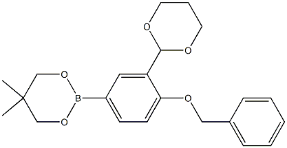 2-[4-Benzyloxy-3-(1,3-dioxan-2-yl)phenyl]-5,5-dimethyl-1,3,2-dioxaborinane Struktur