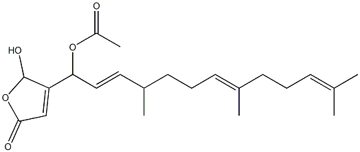 Acetic acid 1-[(2,5-dihydro-2-hydroxy-5-oxofuran)-3-yl]-4,8,12-trimethyl-2,7,11-tridecatrienyl ester Structure