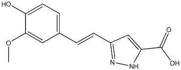 3-[(E)-2-(4-ヒドロキシ-3-メトキシフェニル)エテニル]-1H-ピラゾール-5-カルボン酸 化学構造式