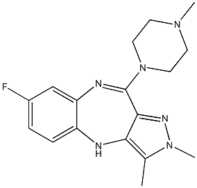 7-フルオロ-10-(4-メチルピペラジン-1-イル)-2,3-ジメチル-2,4-ジヒドロピラゾロ[4,3-b][1,5]ベンゾジアゼピン 化学構造式
