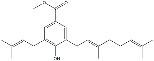 3-[(2E)-3,7-Dimethyl-2,6-octadienyl]-4-hydroxy-5-(3-methyl-2-butenyl)benzoic acid methyl ester Struktur