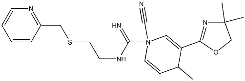 N1-[2-[(2-Pyridylmethyl)thio]ethyl]-N2-cyano-4-methyl-3-(4,4-dimethyl-2-oxazolin-2-yl)-1,4-dihydropyridine-1-carboxamidine Structure