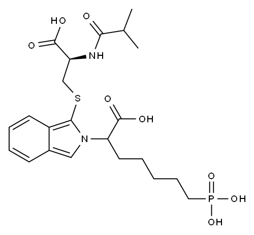 S-[2-(6-Phosphono-1-carboxyhexyl)-2H-isoindol-1-yl]-N-isobutyryl-L-cysteine Structure