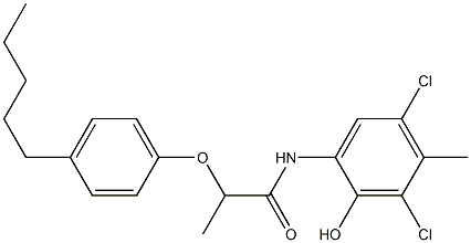 2-[2-(4-Pentylphenoxy)propanoylamino]-4,6-dichloro-5-methylphenol Struktur