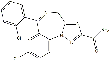 8-クロロ-6-(2-クロロフェニル)-4H-[1,2,4]トリアゾロ[1,5-a][1,4]ベンゾジアゼピン-2-カルボアミド 化学構造式