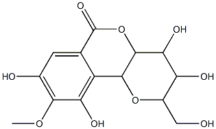 3,4,4a,10b-Tetrahydro-3,4,8,10-tetrahydroxy-2-(hydroxymethyl)-9-methoxypyrano[3,2-c][2]benzopyran-6(2H)-one 结构式