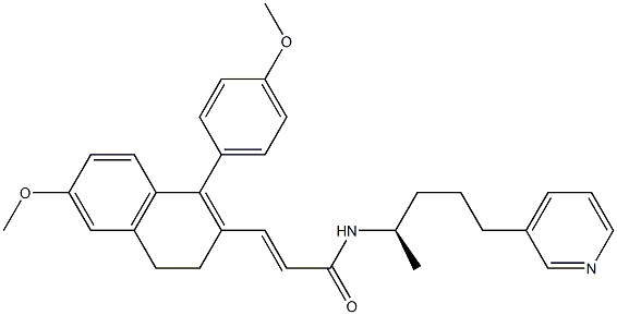 (E)-3-[[3,4-ジヒドロ-6-メトキシ-1-(4-メトキシフェニル)ナフタレン]-2-イル]-N-[(R)-1-メチル-4-(3-ピリジニル)ブチル]アクリルアミド 化学構造式