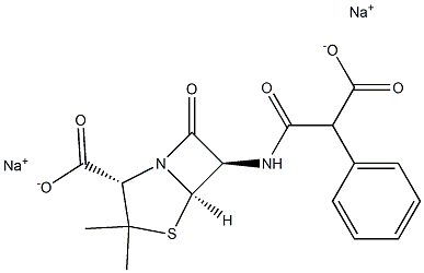 6-(2-カルボキシ-2-フェニルアセチルアミノ)ペニシラン酸二ナトリウム 化学構造式