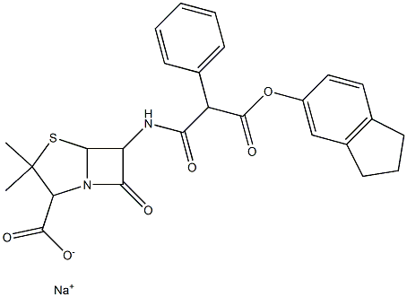 6-[2-(Indan-5-yloxycarbonyl)-2-phenylacetylamino]-3,3-dimethyl-7-oxo-4-thia-1-azabicyclo[3.2.0]heptane-2-carboxylic acid sodium salt Struktur