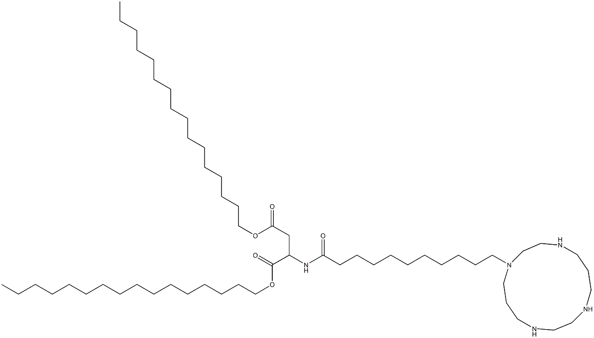 2-[11-(1,4,8,11-Tetraazacyclotetradecan-1-yl)undecanoylamino]succinic acid dihexadecyl ester Structure