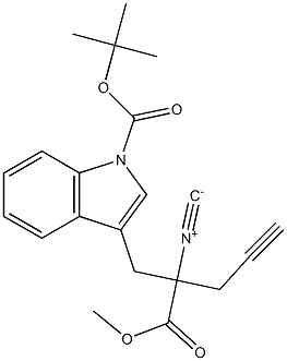 2-[(1-tert-ブチルオキシカルボニル-1H-インドール-3-イル)メチル]-2-イソシアノ-4-ペンチン酸メチル 化学構造式
