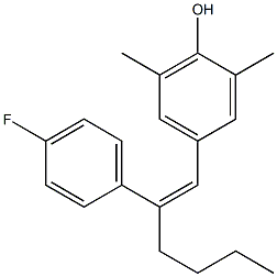 4-[2-(4-フルオロフェニル)-1-ヘキセニル]-2,6-ジメチルフェノール 化学構造式