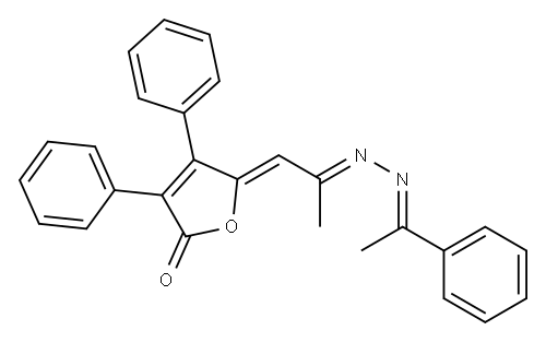 5-[2-[2-(1-フェニルエチリデン)ヒドラゾノ]プロピリデン]-3,4-ジフェニルフラン-2(5H)-オン 化学構造式
