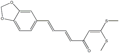 (4E,6E)-7-[3,4-メチレンジオキシフェニル]-1,1-ビス(メチルチオ)-1,4,6-ヘプタトリエン-3-オン 化学構造式