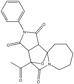 4-Acetyl-7,8,9,10-tetrahydro-2-phenyl-10bH-4,10a-epoxy-6H-2,5a-diazacyclohept[e]indene-1,3,5(2H,3aH,4H)-trione Struktur