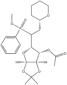 (2R,3R,4R,5S)-2,3-Isopropylidenebisoxy-5-[(S)-1-(methoxyphenylphosphinyl)-2-[(tetrahydro-2H-pyran)-2-yl]ethyl]-4-acetoxytetrahydrofuran Structure