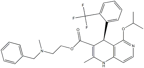 (4S)-1,4-ジヒドロ-5-イソプロピルオキシ-2-メチル-4-[2-(トリフルオロメチル)フェニル]-1,6-ナフチリジン-3-カルボン酸2-(N-メチル-N-ベンジルアミノ)エチル 化学構造式