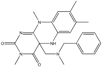4a-[(ベンジルメチルアミノ)メチル]-5,10-ジヒドロ-3,7,8,10-テトラメチルベンゾ[g]プテリジン-2,4(3H,4aH)-ジオン 化学構造式