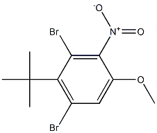 1-tert-ブチル-2,6-ジブロモ-4-メトキシ-3-ニトロベンゼン 化学構造式