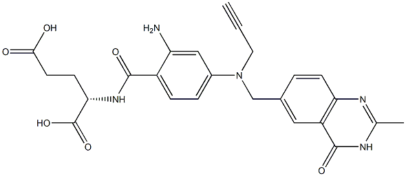 (2S)-2-[2-Amino-4-[N-[(3,4-dihydro-2-methyl-4-oxoquinazolin)-6-ylmethyl]-N-(2-propynyl)amino]benzoylamino]glutaric acid Struktur