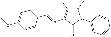 1,5-ジメチル-2-フェニル-4-[(4-メトキシベンジリデン)アミノ]-1H-ピラゾール-3(2H)-オン 化学構造式