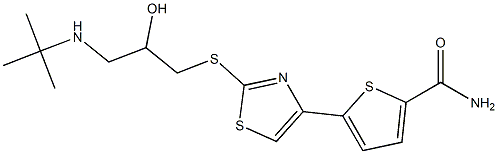 5-[2-[(3-tert-ブチルアミノ-2-ヒドロキシプロピル)チオ]-4-チアゾリル]-2-チオフェンカルボアミド 化学構造式