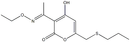 4-Hydroxy-6-propylthiomethyl-3-(1-ethyloxyiminoethyl)-2H-pyran-2-one Struktur
